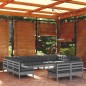 vidaXL Set Divani da Giardino 11 pz con Cuscini Grigi Massello di Pino vidaXL Set Divani da Giardino 11 pz con Cuscini Grigi Massello di Pino