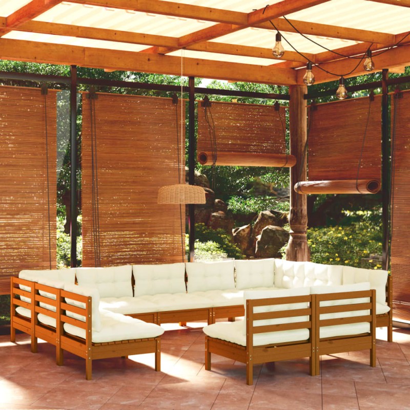 vidaXL Set Divani da Giardino 11 pz con Cuscini Miele Legno di Pino vidaXL Set Divani da Giardino 11 pz con Cuscini Miele Legno di Pino
