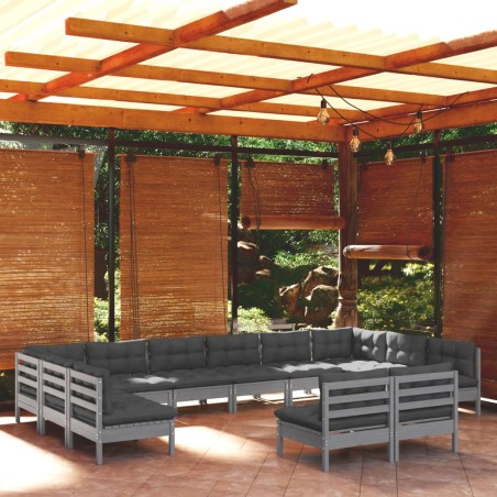 vidaXL Set Divani da Giardino 12 pz con Cuscini Grigi Massello di Pino