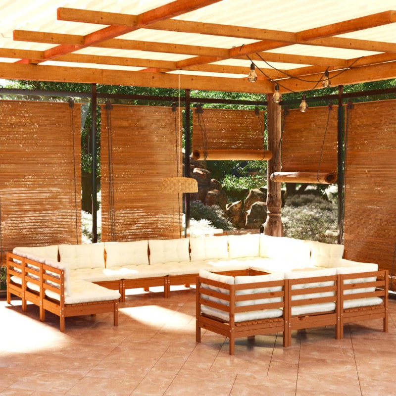 vidaXL Set Divani da Giardino 13 pz con Cuscini Miele Legno di Pino vidaXL Set Divani da Giardino 13 pz con Cuscini Miele Legno di Pino