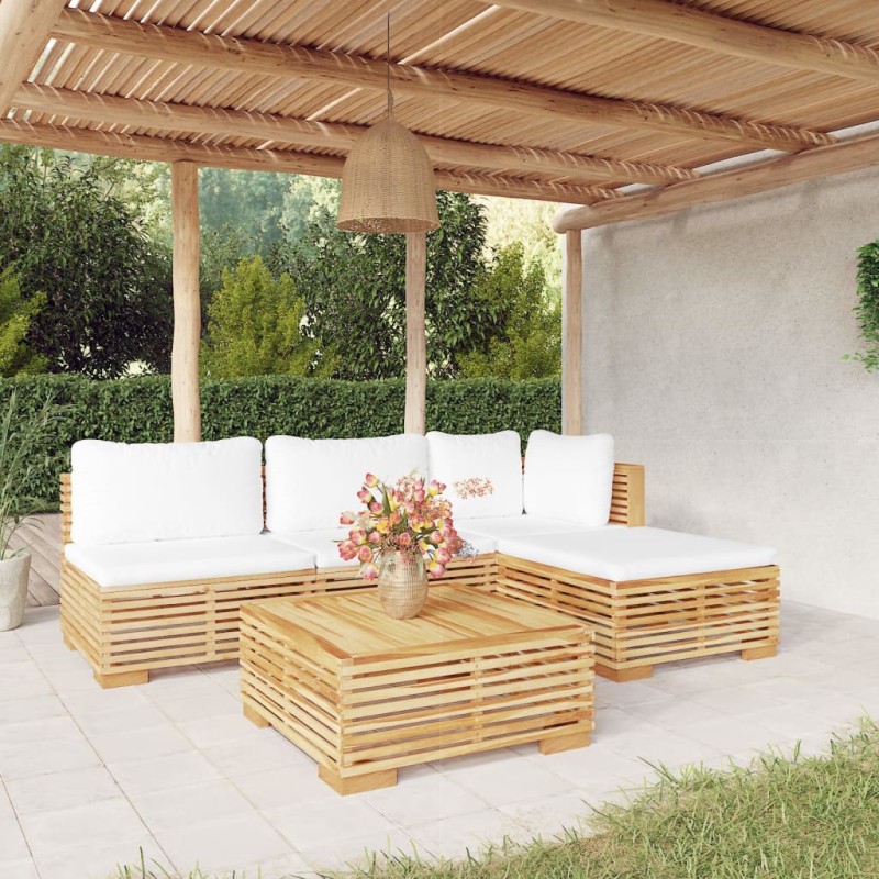 vidaXL Set Divani da Giardino 5 pz con Cuscini Legno Massello di Teak vidaXL Set Divani da Giardino 5 pz con Cuscini Legno Massello di Teak