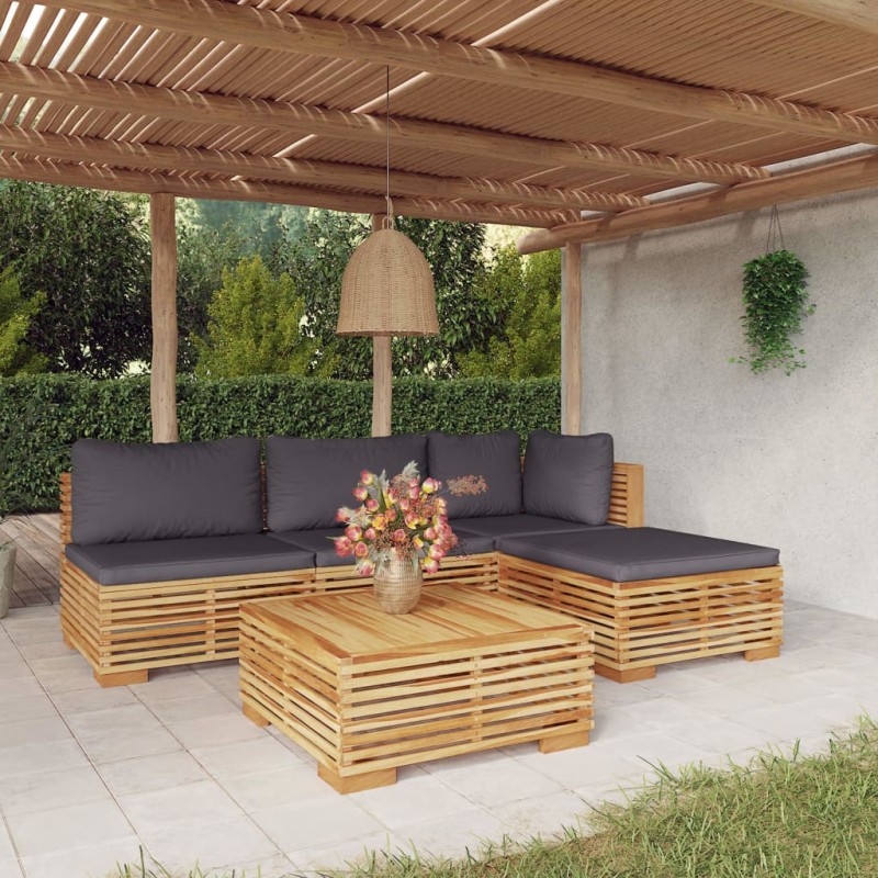 vidaXL Set Divani da Giardino 5 pz con Cuscini Legno Massello di Teak vidaXL Set Divani da Giardino 5 pz con Cuscini Legno Massello di Teak
