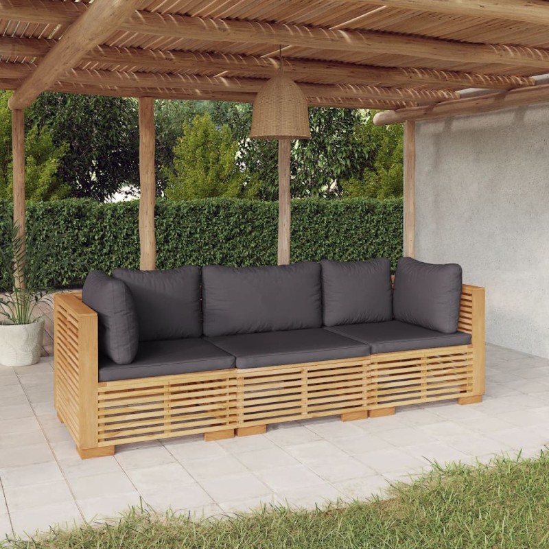 vidaXL Set Divani da Giardino 3 pz con Cuscini Legno Massello di Teak vidaXL Set Divani da Giardino 3 pz con Cuscini Legno Massello di Teak