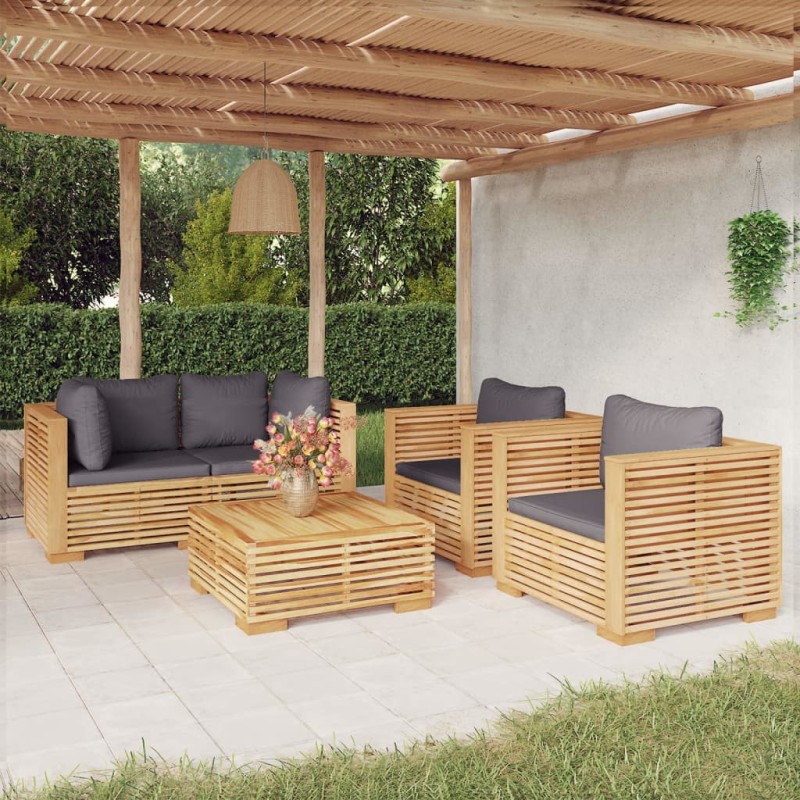 vidaXL Set Divani da Giardino 5 pz con Cuscini Legno Massello di Teak vidaXL Set Divani da Giardino 5 pz con Cuscini Legno Massello di Teak