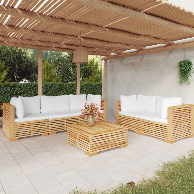 vidaXL Set Divani da Giardino 6 pz con Cuscini Legno Massello di Teak vidaXL Set Divani da Giardino 6 pz con Cuscini Legno Massello di Teak