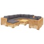 vidaXL Set Divani da Giardino 10 pz con Cuscini Legno Massello di Teak