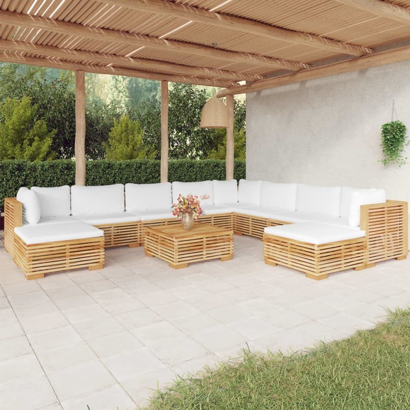 vidaXL Set Divani da Giardino 11 pz con Cuscini Legno Massello di Teak vidaXL Set Divani da Giardino 11 pz con Cuscini Legno Massello di Teak