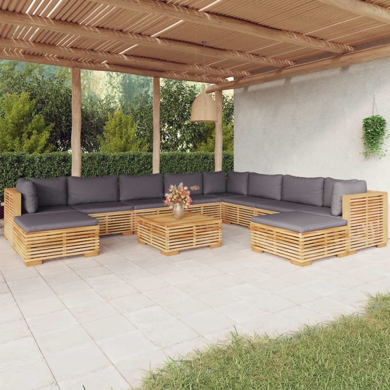 vidaXL Set Divani da Giardino 11 pz con Cuscini Legno Massello di Teak vidaXL Set Divani da Giardino 11 pz con Cuscini Legno Massello di Teak
