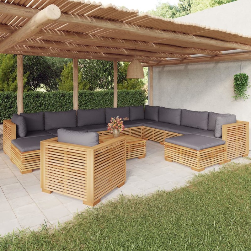 vidaXL Set Divani da Giardino 12 pz con Cuscini Legno Massello di Teak vidaXL Set Divani da Giardino 12 pz con Cuscini Legno Massello di Teak