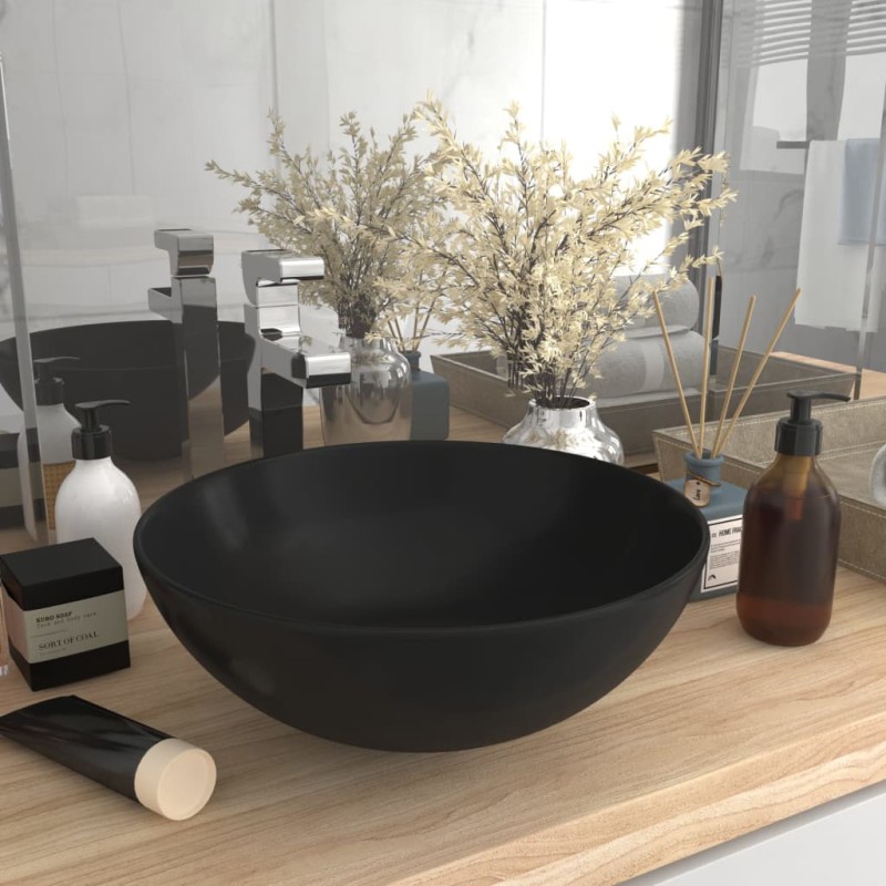 Lavandino da Bagno in Ceramica Nero Opaco Rotondo Lavandino da Bagno in Ceramica Nero Opaco Rotondo