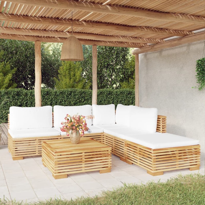 vidaXL Set Divani da Giardino 6 pz con Cuscini Legno Massello di Teak vidaXL Set Divani da Giardino 6 pz con Cuscini Legno Massello di Teak