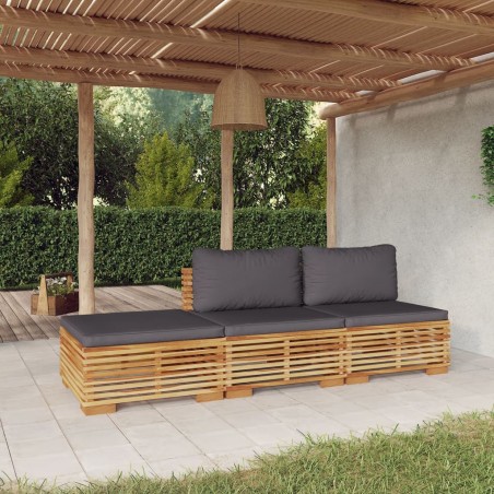 vidaXL Set Divani da Giardino 3 pz con Cuscini Legno Massello di Teak
