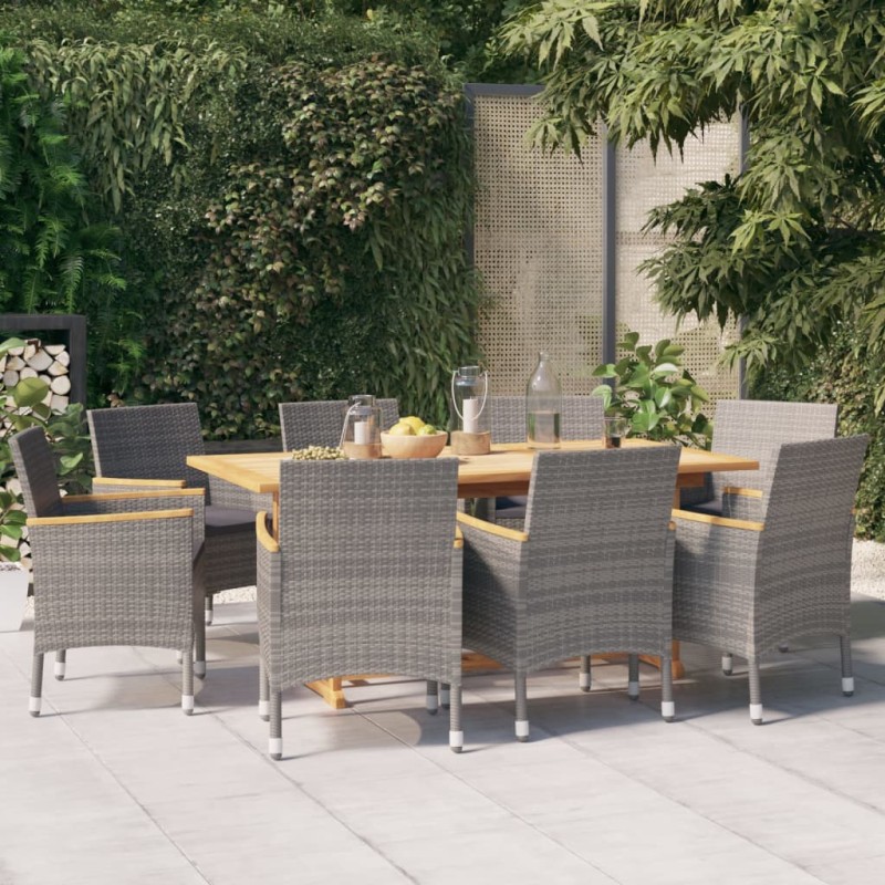 vidaXL Set da Pranzo per Giardino 9 pz con Cuscini Grigio vidaXL Set da Pranzo per Giardino 9 pz con Cuscini Grigio