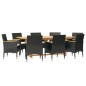 vidaXL Set da Pranzo per Giardino 9 pz con Cuscini Nero vidaXL Set da Pranzo per Giardino 9 pz con Cuscini Nero