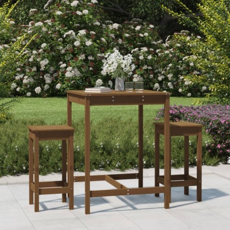 vidaXL Set Bar da Giardino 3 pz Miele in Legno Massello di Pino