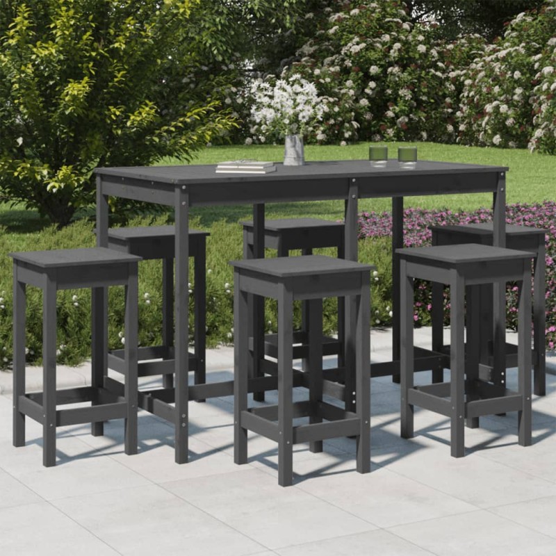 vidaXL Set Bar da Giardino 7 pz Grigio in Legno Massello di Pino vidaXL Set Bar da Giardino 7 pz Grigio in Legno Massello di Pino