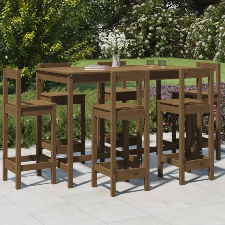 vidaXL Set Bar da Giardino 7 pz Miele in Legno Massello di Pino