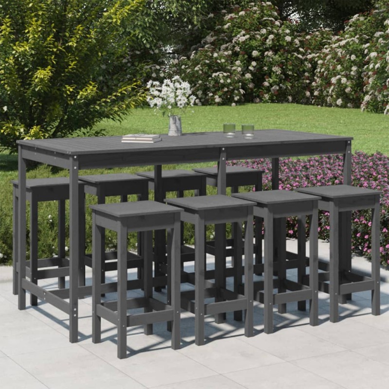 vidaXL Set Bar da Giardino 9 pz Grigio in Legno Massello di Pino vidaXL Set Bar da Giardino 9 pz Grigio in Legno Massello di Pino