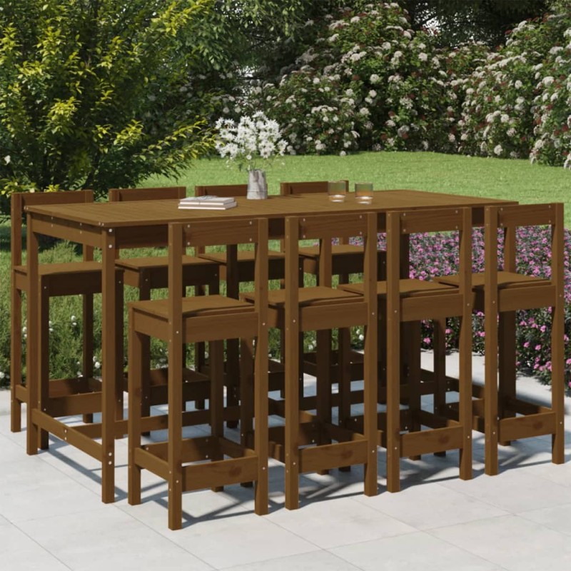 vidaXL Set Bar da Giardino 9 pz Miele in Legno Massello di Pino vidaXL Set Bar da Giardino 9 pz Miele in Legno Massello di Pino