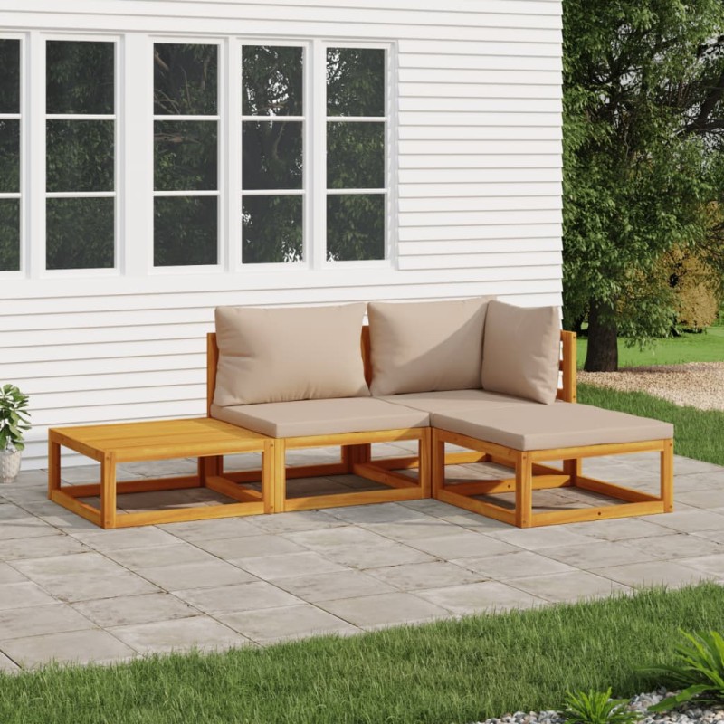 vidaXL Set Salotto da Giardino 4pz con Cuscini Tortora Legno Massello vidaXL Set Salotto da Giardino 4pz con Cuscini Tortora Legno Massello