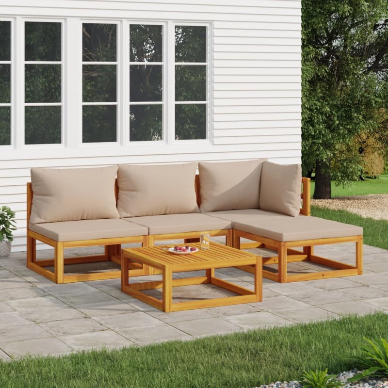 vidaXL Set Salotto da Giardino 5pz con Cuscini Tortora Legno Massello vidaXL Set Salotto da Giardino 5pz con Cuscini Tortora Legno Massello
