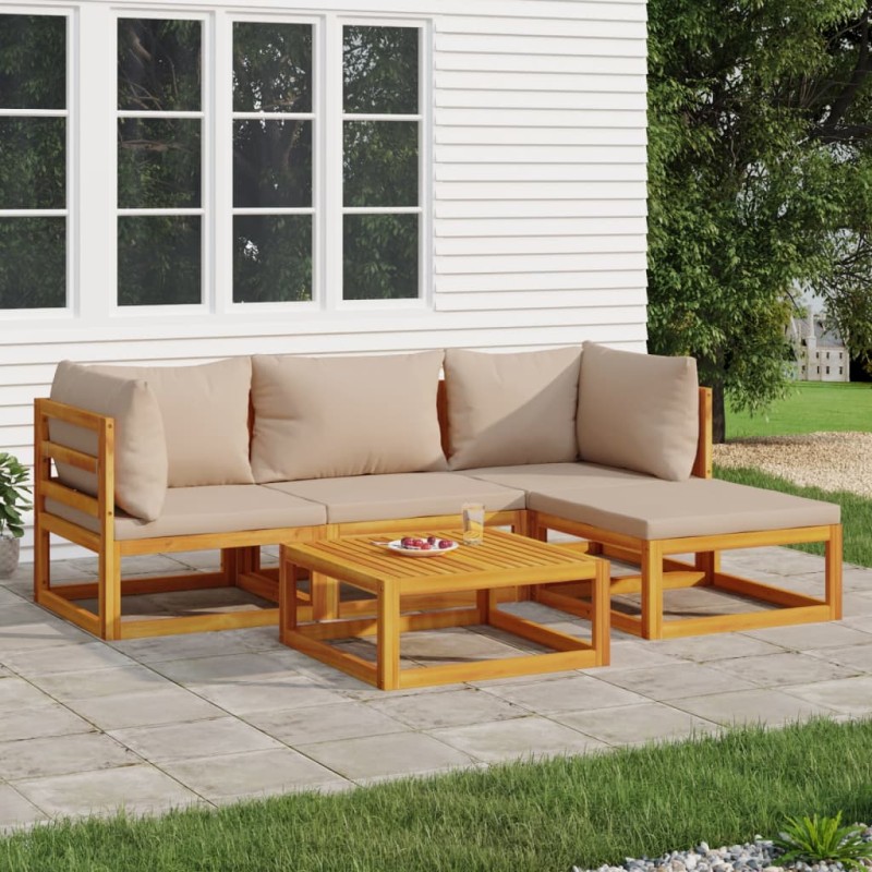 vidaXL Set Salotto da Giardino 5pz con Cuscini Tortora Legno Massello vidaXL Set Salotto da Giardino 5pz con Cuscini Tortora Legno Massello