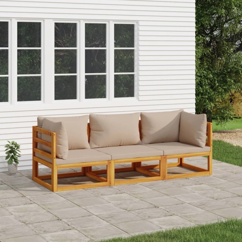 vidaXL Set Salotto da Giardino 3pz con Cuscini Tortora Legno Massello vidaXL Set Salotto da Giardino 3pz con Cuscini Tortora Legno Massello