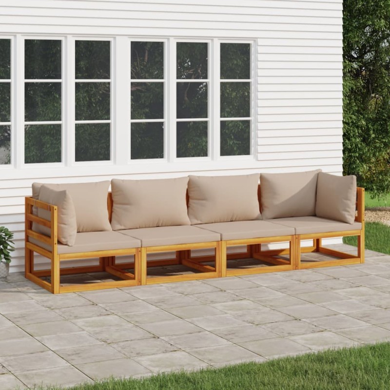 vidaXL Set Salotto da Giardino 4pz con Cuscini Tortora Legno Massello vidaXL Set Salotto da Giardino 4pz con Cuscini Tortora Legno Massello