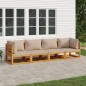 vidaXL Set Salotto da Giardino 4pz con Cuscini Tortora Legno Massello vidaXL Set Salotto da Giardino 4pz con Cuscini Tortora Legno Massello