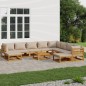 vidaXL Set Salotto da Giardino 11pz con Cuscini Tortora Legno Massello vidaXL Set Salotto da Giardino 11pz con Cuscini Tortora Legno Massello