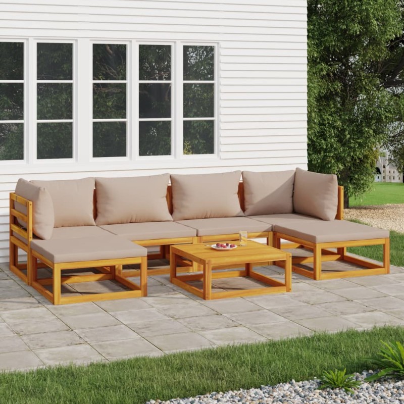 vidaXL Set Salotto da Giardino 7pz con Cuscini Tortora Legno Massello vidaXL Set Salotto da Giardino 7pz con Cuscini Tortora Legno Massello
