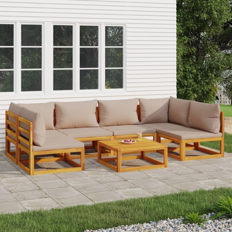 vidaXL Set Salotto da Giardino 7pz con Cuscini Tortora Legno Massello vidaXL Set Salotto da Giardino 7pz con Cuscini Tortora Legno Massello
