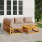 vidaXL Set Salotto da Giardino 5pz con Cuscini Tortora Legno Massello vidaXL Set Salotto da Giardino 5pz con Cuscini Tortora Legno Massello
