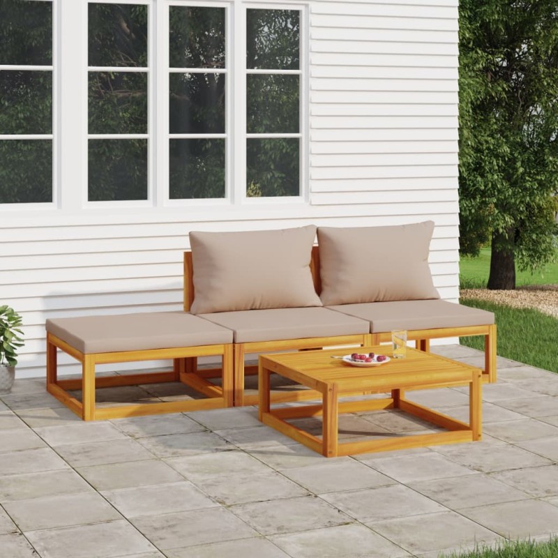 vidaXL Set Salotto da Giardino 4pz con Cuscini Tortora Legno Massello vidaXL Set Salotto da Giardino 4pz con Cuscini Tortora Legno Massello
