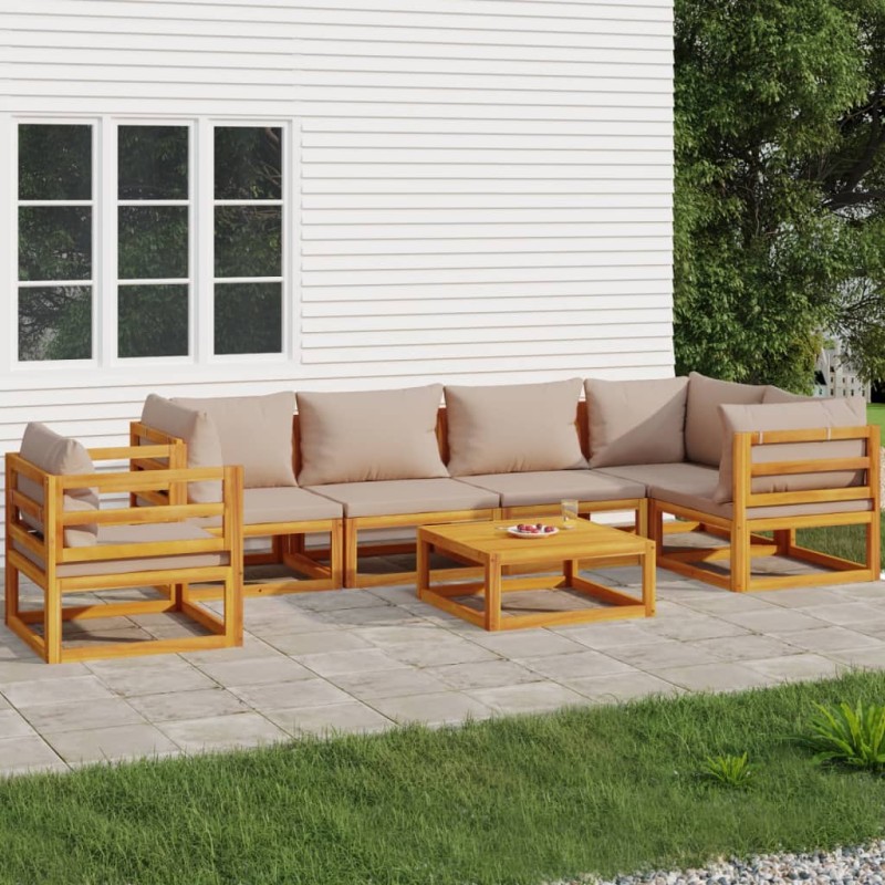 vidaXL Set Salotto da Giardino 7pz con Cuscini Tortora Legno Massello vidaXL Set Salotto da Giardino 7pz con Cuscini Tortora Legno Massello