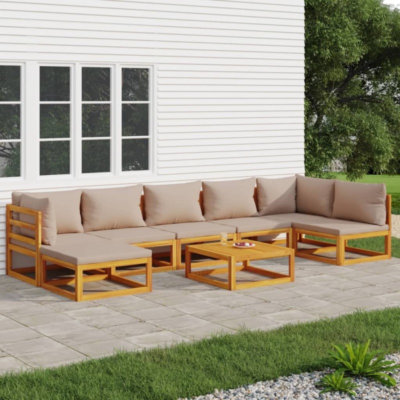 vidaXL Set Salotto da Giardino 8pz con Cuscini Tortora Legno Massello vidaXL Set Salotto da Giardino 8pz con Cuscini Tortora Legno Massello