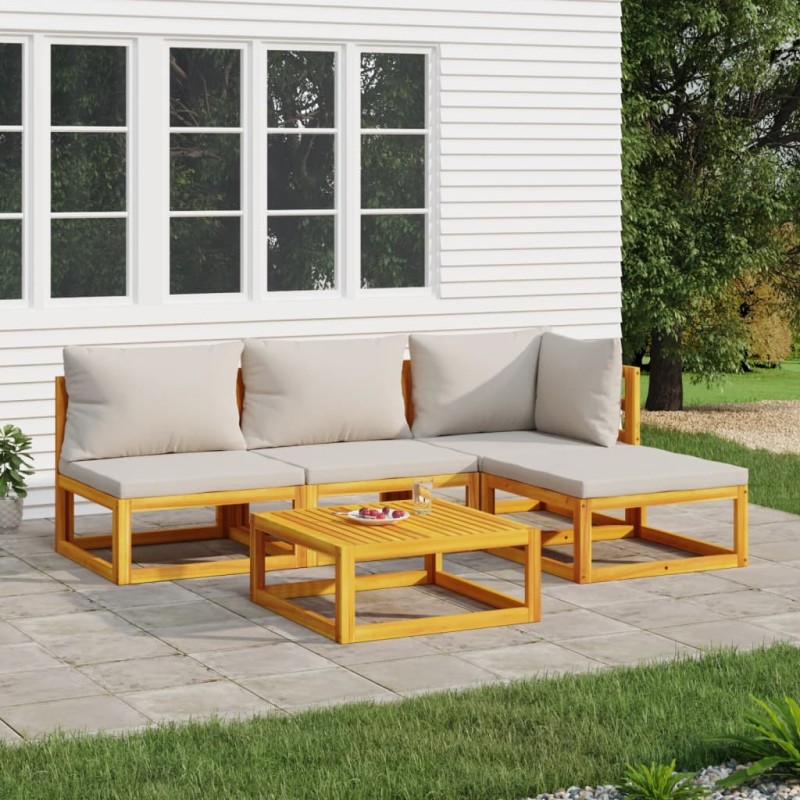 vidaXL Set Salotto Giardino 5pz Cuscini Grigio Chiaro Legno Massello vidaXL Set Salotto Giardino 5pz Cuscini Grigio Chiaro Legno Massello
