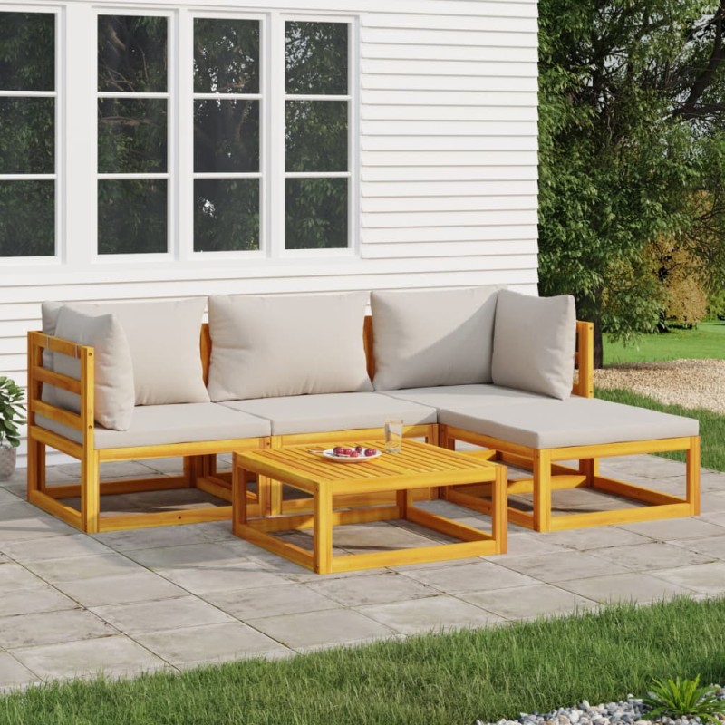 vidaXL Set Salotto Giardino 5pz Cuscini Grigio Chiaro Legno Massello vidaXL Set Salotto Giardino 5pz Cuscini Grigio Chiaro Legno Massello