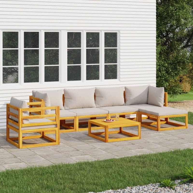 vidaXL Set Salotto Giardino 7pz Cuscini Grigio Chiaro Legno Massello vidaXL Set Salotto Giardino 7pz Cuscini Grigio Chiaro Legno Massello