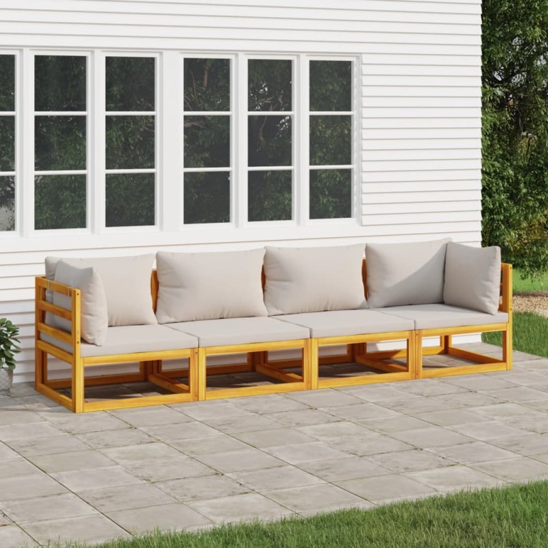 vidaXL Set Salotto Giardino 4pz Cuscini Grigio Chiaro Legno Massello vidaXL Set Salotto Giardino 4pz Cuscini Grigio Chiaro Legno Massello