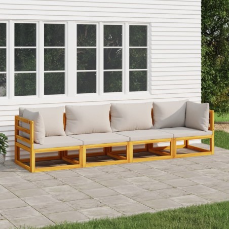 vidaXL Set Salotto Giardino 4pz Cuscini Grigio Chiaro Legno Massello