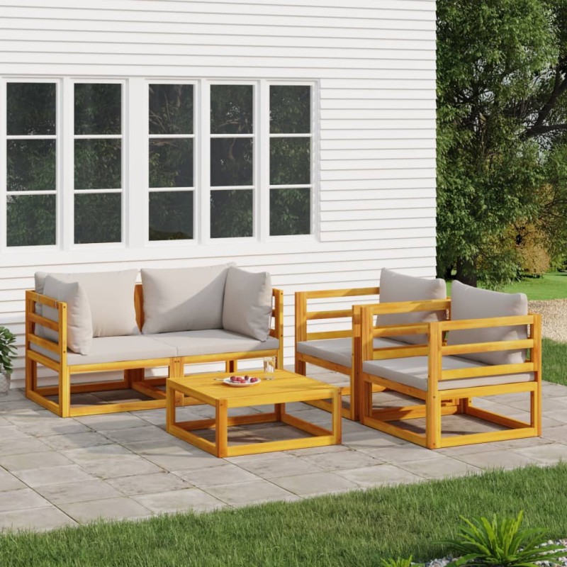 vidaXL Set Salotto Giardino 5pz Cuscini Grigio Chiaro Legno Massello vidaXL Set Salotto Giardino 5pz Cuscini Grigio Chiaro Legno Massello
