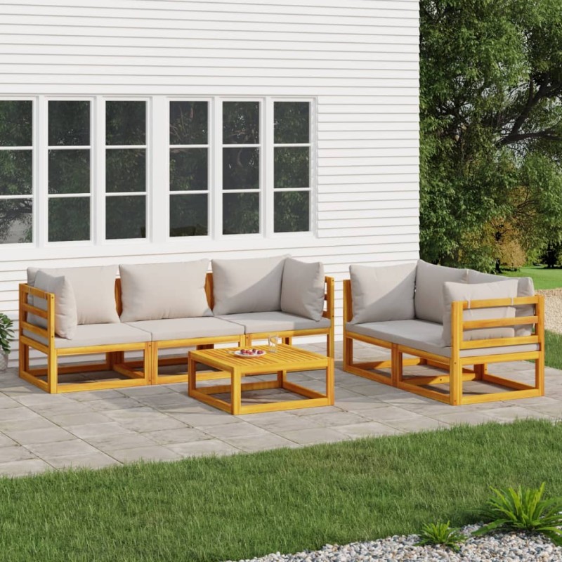 vidaXL Set Salotto Giardino 6pz Cuscini Grigio Chiaro Legno Massello vidaXL Set Salotto Giardino 6pz Cuscini Grigio Chiaro Legno Massello
