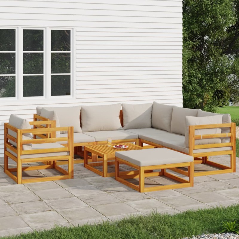 vidaXL Set Salotto Giardino 8pz Cuscini Grigio Chiaro Legno Massello vidaXL Set Salotto Giardino 8pz Cuscini Grigio Chiaro Legno Massello