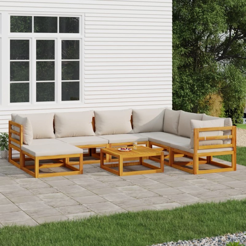 vidaXL Set Salotto Giardino 8pz Cuscini Grigio Chiaro Legno Massello vidaXL Set Salotto Giardino 8pz Cuscini Grigio Chiaro Legno Massello