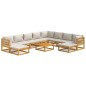 vidaXL Set Salotto Giardino 11pz Cuscini Grigio Chiaro Legno Massello