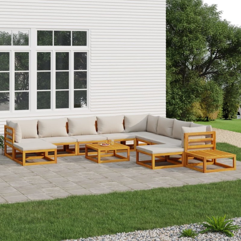 vidaXL Set Salotto Giardino 12pz Cuscini Grigio Chiaro Legno Massello vidaXL Set Salotto Giardino 12pz Cuscini Grigio Chiaro Legno Massello