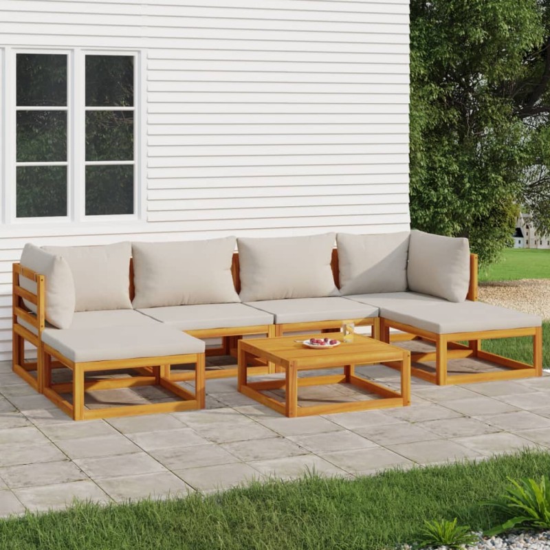 vidaXL Set Salotto Giardino 7pz Cuscini Grigio Chiaro Legno Massello vidaXL Set Salotto Giardino 7pz Cuscini Grigio Chiaro Legno Massello