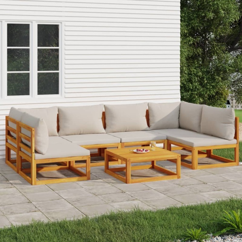 vidaXL Set Salotto Giardino 7pz Cuscini Grigio Chiaro Legno Massello vidaXL Set Salotto Giardino 7pz Cuscini Grigio Chiaro Legno Massello