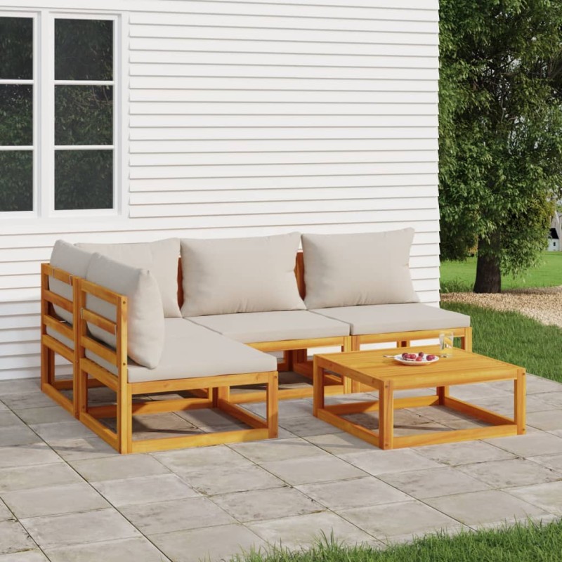 vidaXL Set Salotto Giardino 5pz Cuscini Grigio Chiaro Legno Massello vidaXL Set Salotto Giardino 5pz Cuscini Grigio Chiaro Legno Massello